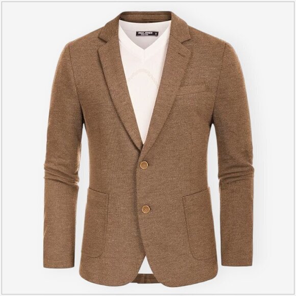 Paul Jones Casual Knit Blazer Suit Jacket Two Button Lightweight Brown NWT NEW M - Picture 1 of 5